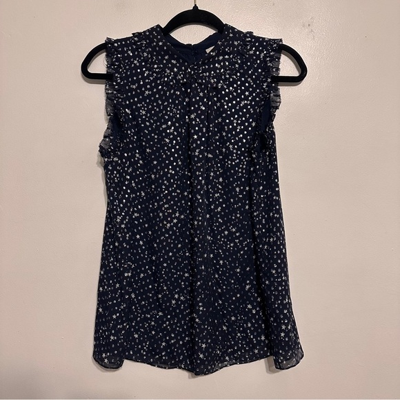 Kate Spade Night Sky Silk Blend Sleeveless Top Star Navy Silver Medium - Picture 3 of 8